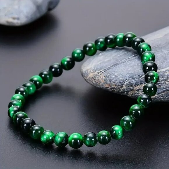 Natural Green Tiger Eye Stone Bead Bracelet (SKU #0362) - Picture 5 of 5